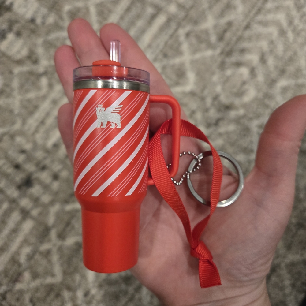 Stanley Ornament Keychain Red Striped Cup with Straw